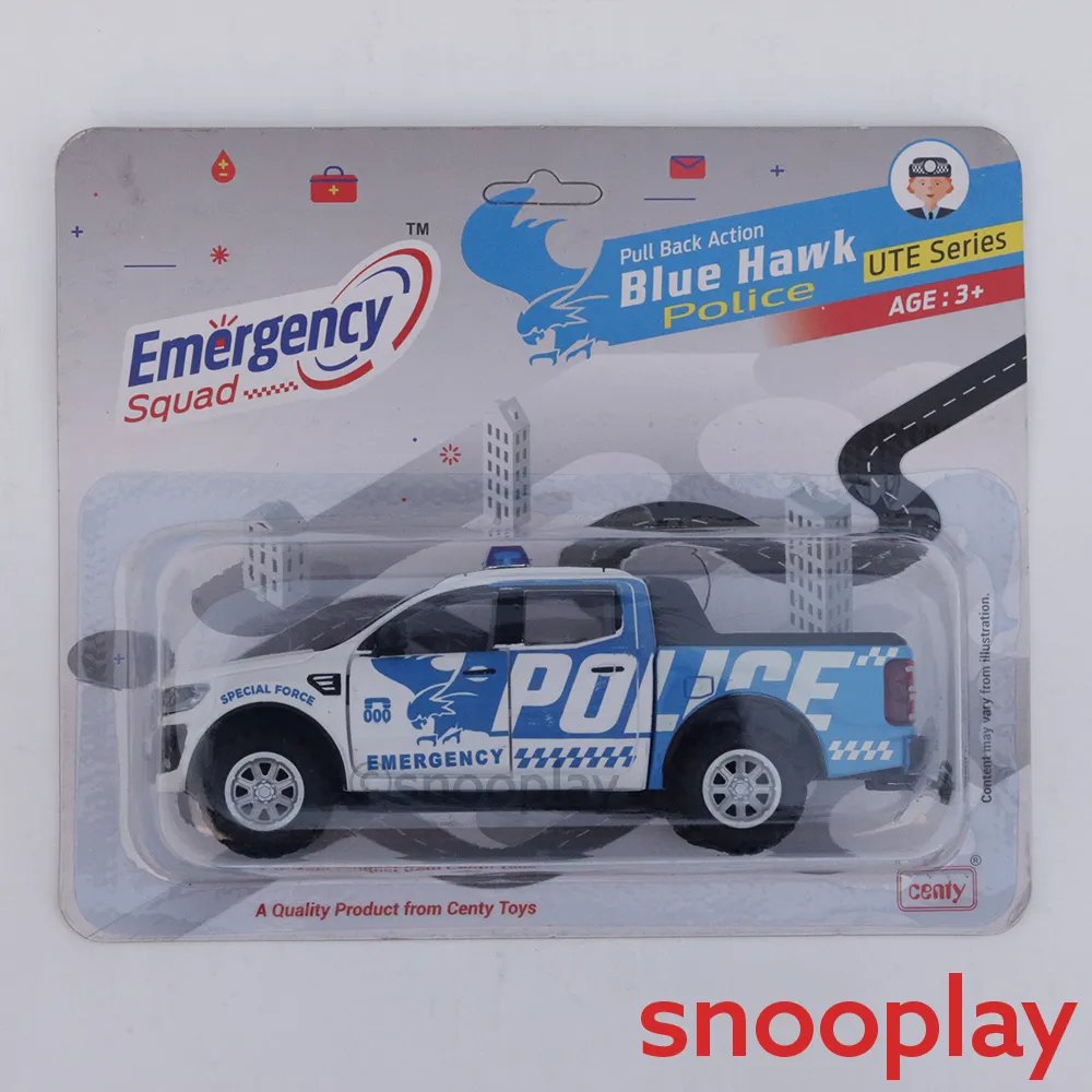Blue Hawk Pull Back Action Police Toy Car with Openable Doors & Tailgate (3-6 Years)