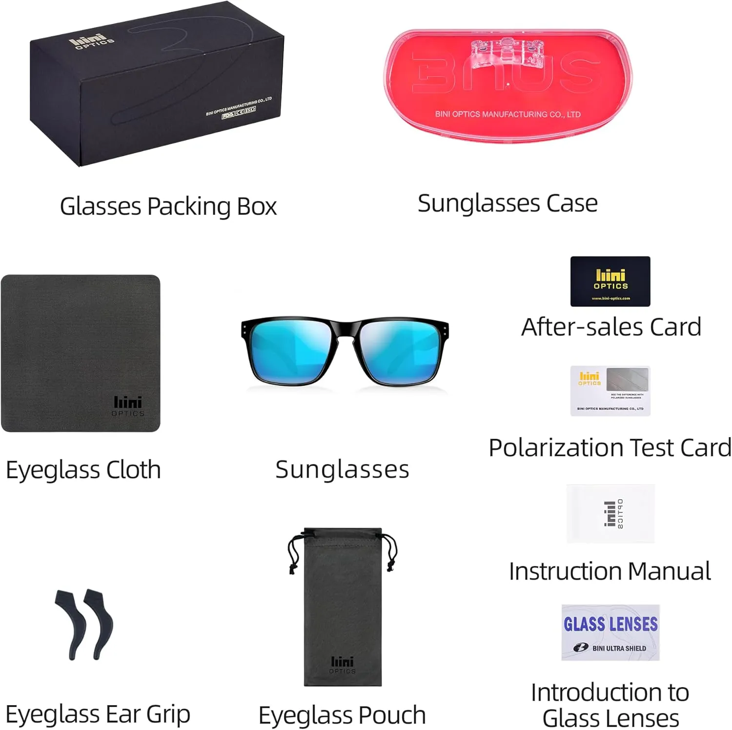 Bnus corning glass lens polarized sunglasses for men & Women italy made w. High Performance Plastic Lens option