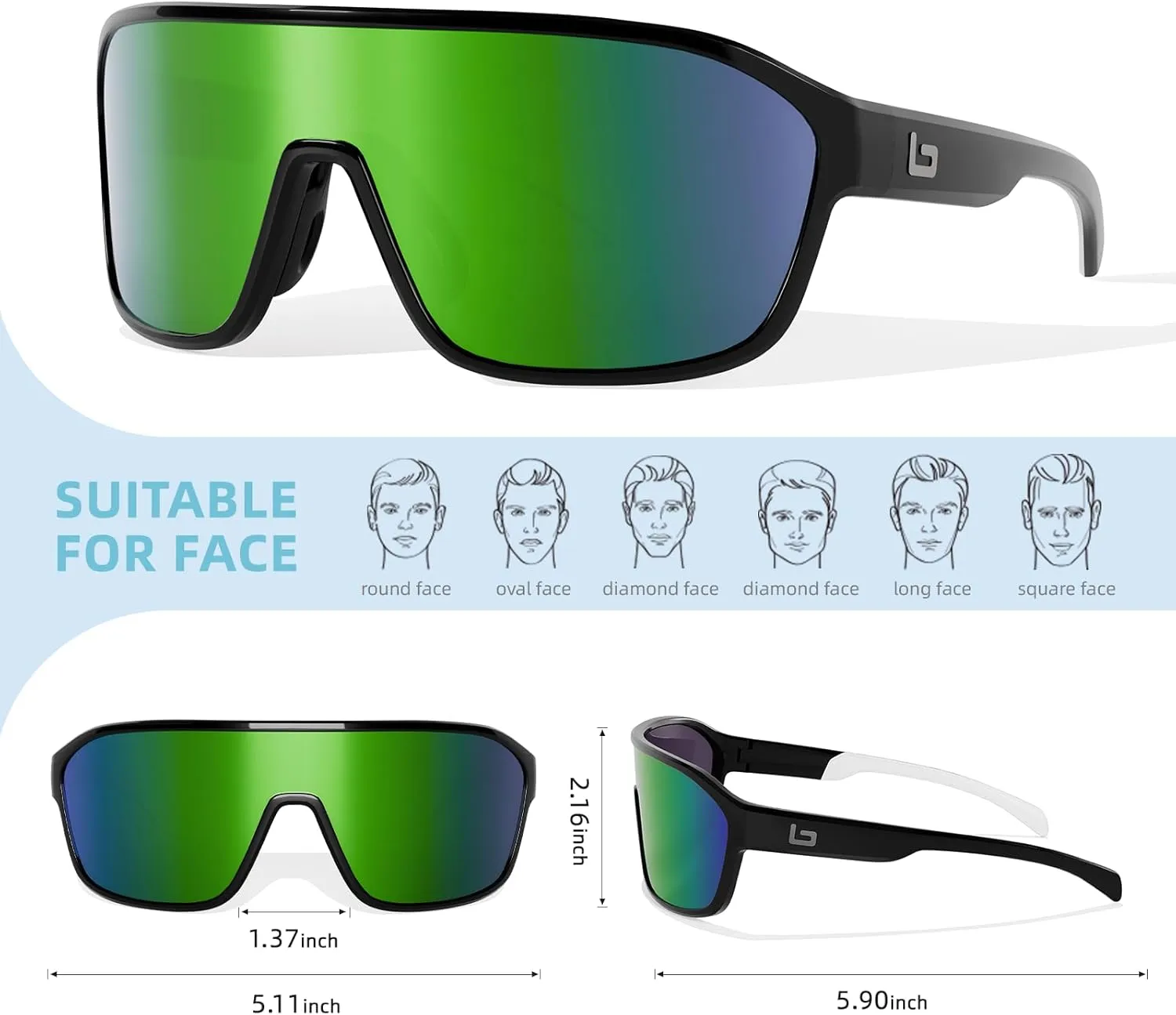 B.N.U.S Polarized Cycling Sunglasses for Men Women - Nano-Coated TR90 Frame, UV400 Protection, Unibody Lens Design