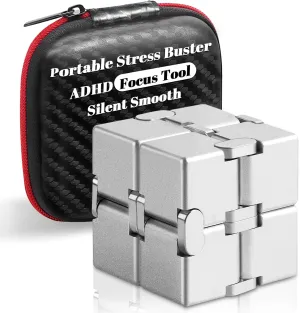 Bonison Infinity Cube - Fidget Cube Toys for Adults and Kids Premium Aluminum Alloy for Stress Relief, Anxiety, ADHD, Fidget Block with Case Pocket Size Gift for Work, School, Travel