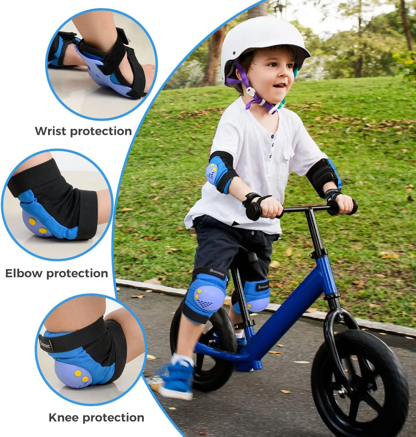 BOSONER Kids/Youth Knee Pad Elbow Pads for Roller Skates Cycling BMX Bike Skateboard Inline Rollerblading, Skating Skatings Scooter Riding Sports