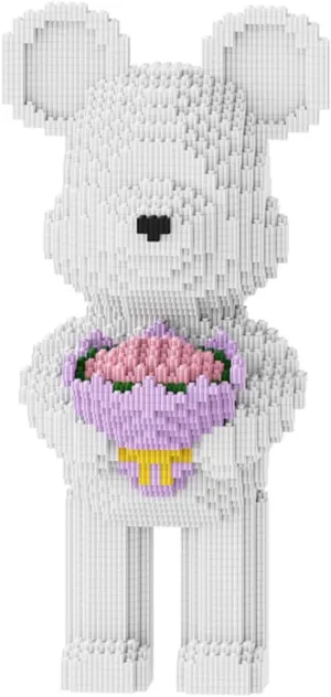 Bridal Bouquet Bear Building Block Set Violence Building Blocks, White Bear Micro Blocks(3827PCS) Gifts for Adults and Children