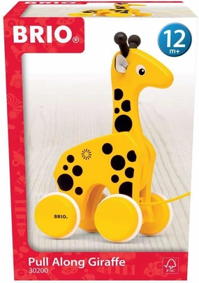 BRIO 30200 Infant & Toddler - Pull Along Giraffe Wood Baby Toy with Bobbing Head for Kids Ages 1 and up, Yellow/Brown