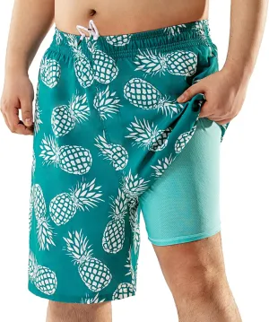 BRISIRA Big and Tall Mens Swim Trunks with Compression Liner Swimsuit Bathing Suit Swim Shorts Board Shorts Quick Dry 1X-6X