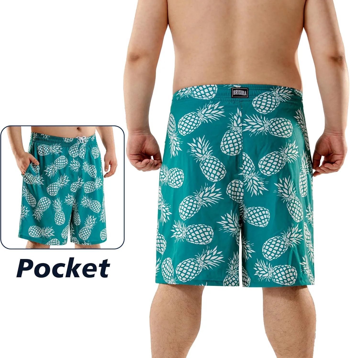 BRISIRA Big and Tall Mens Swim Trunks with Compression Liner Swimsuit Bathing Suit Swim Shorts Board Shorts Quick Dry 1X-6X