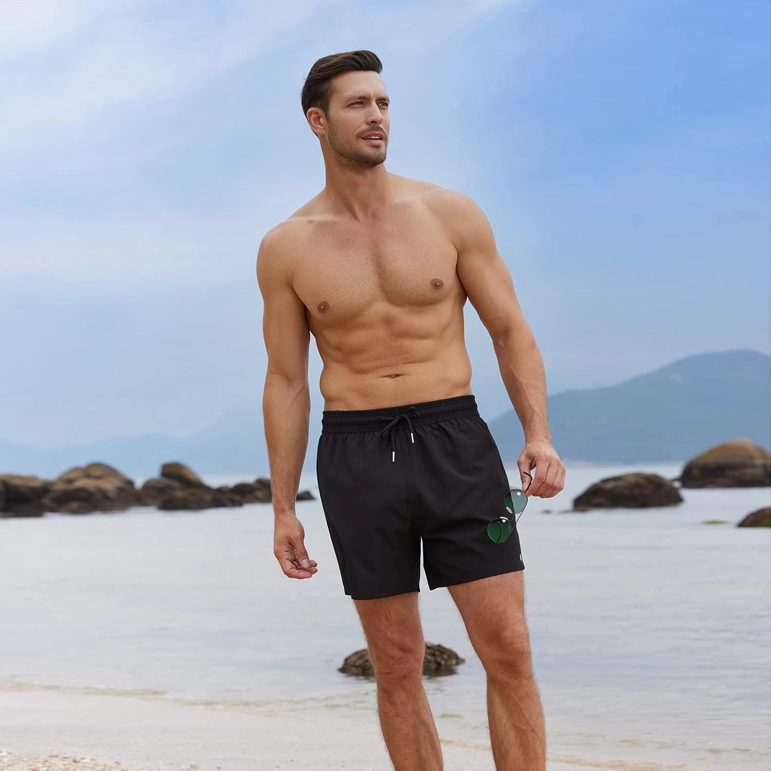 BRISIRA Mens Swim Trunks Bathing Suit 5 Inch Inseam Compression Liner Beach Swim Shorts Swimwear Quick Dry Zipper Pocket