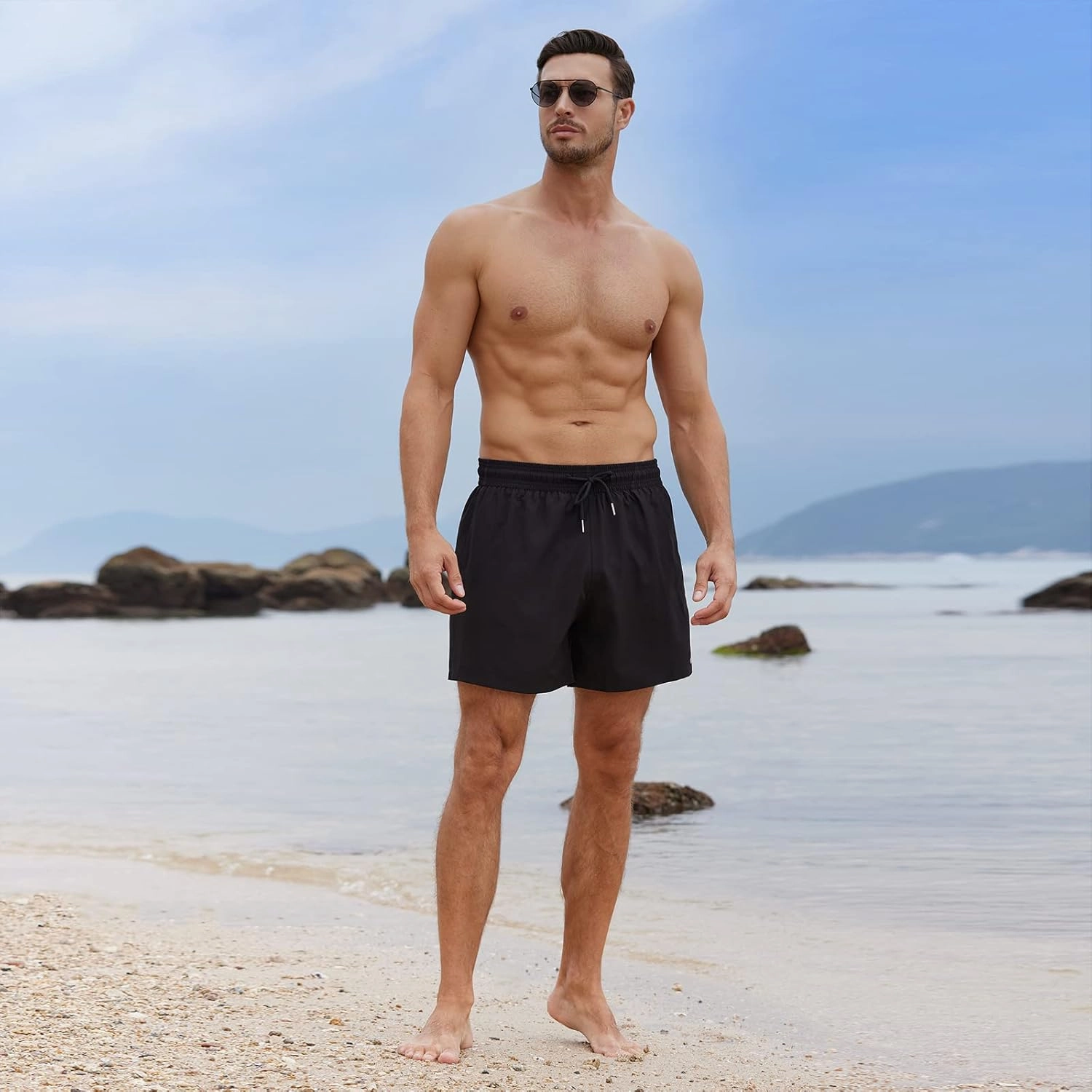 BRISIRA Mens Swim Trunks Bathing Suit 5 Inch Inseam Compression Liner Beach Swim Shorts Swimwear Quick Dry Zipper Pocket