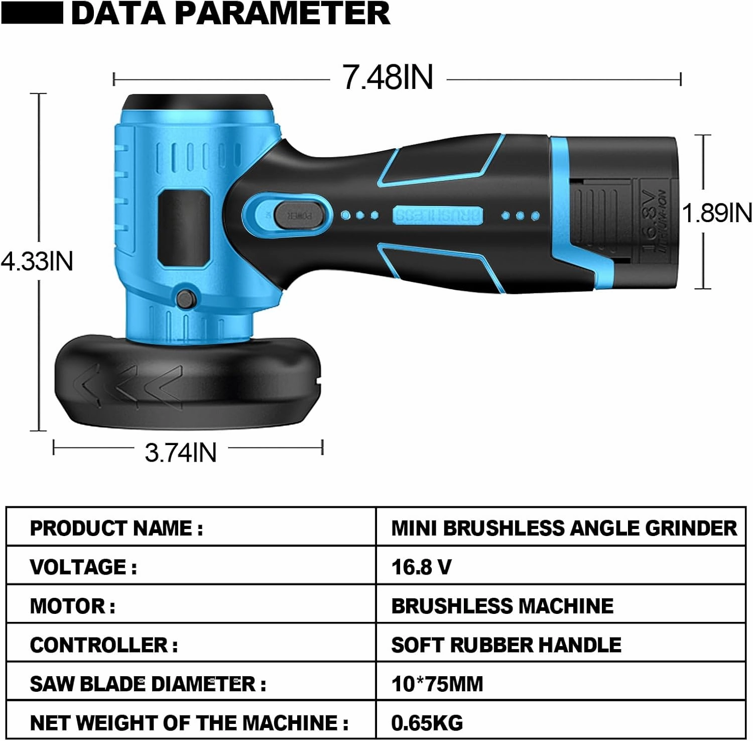 Brushless Cordless Angle Grinder Kit, 19500rpm Mini Electric Angle Grinding Tool with 2x16.8V 2000mAh Battery and 6-Cutting Discs, Grinder Handheld Cutter for Metal Wood