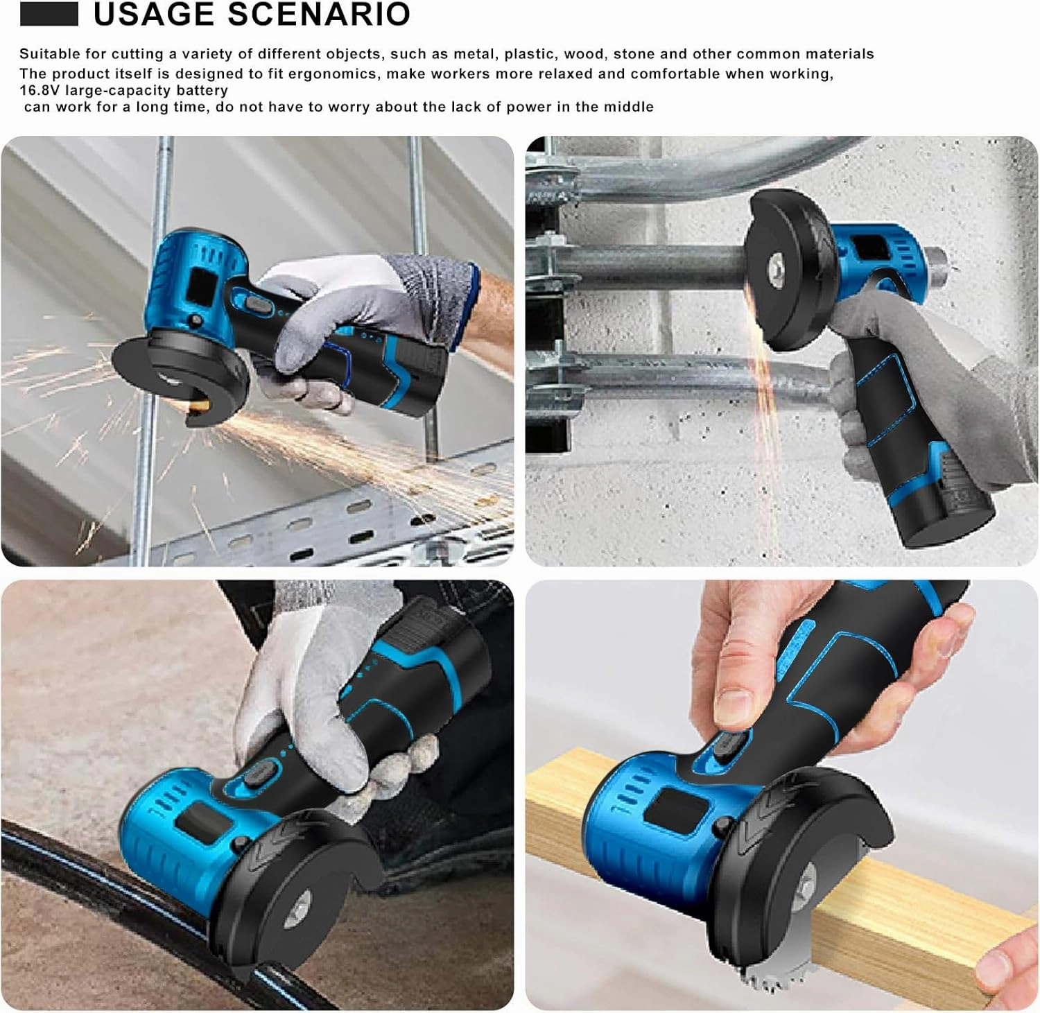 Brushless Cordless Angle Grinder Kit, 19500rpm Mini Electric Angle Grinding Tool with 2x16.8V 2000mAh Battery and 6-Cutting Discs, Grinder Handheld Cutter for Metal Wood