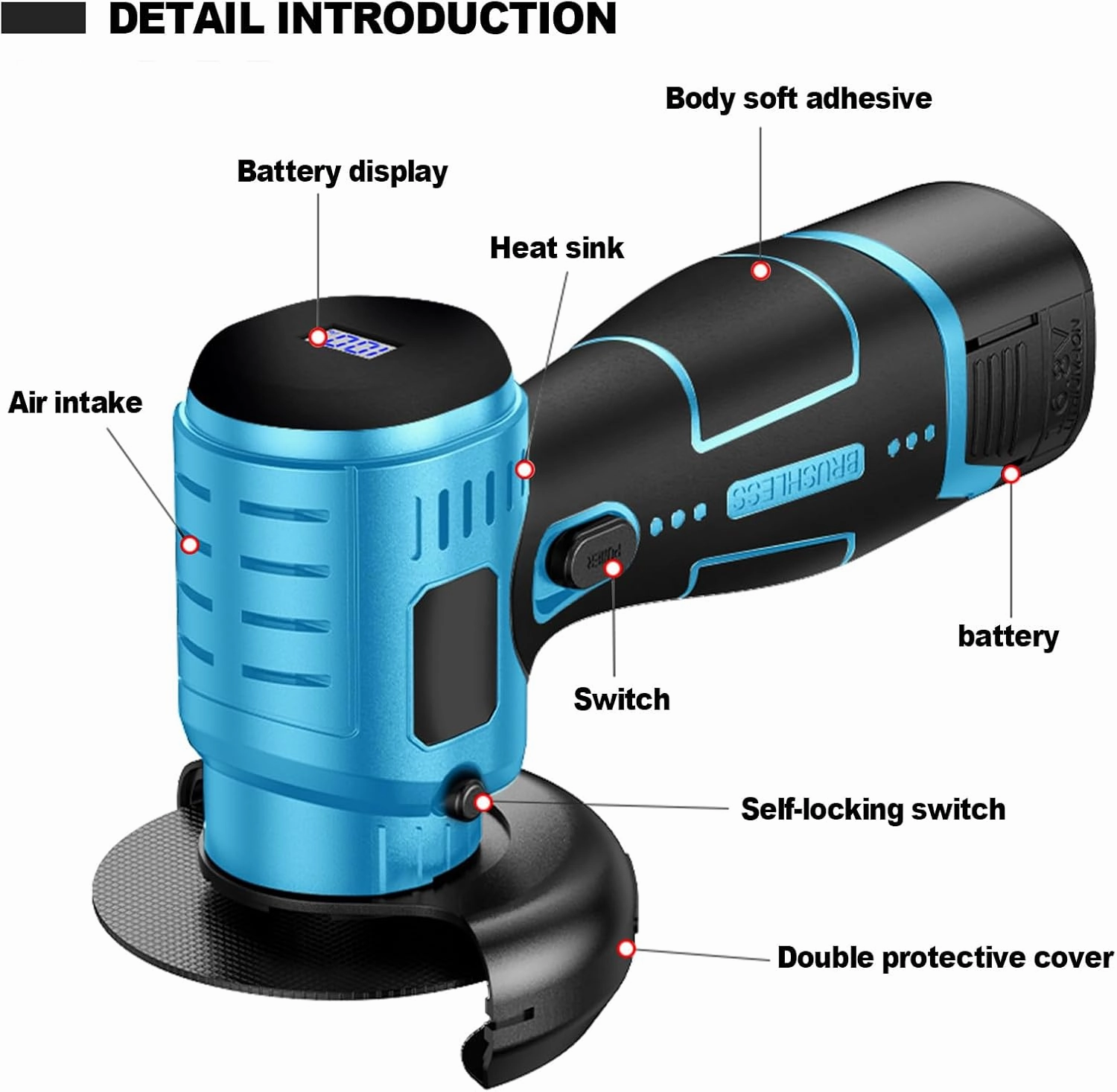 Brushless Cordless Angle Grinder Kit, 19500rpm Mini Electric Angle Grinding Tool with 2x16.8V 2000mAh Battery and 6-Cutting Discs, Grinder Handheld Cutter for Metal Wood