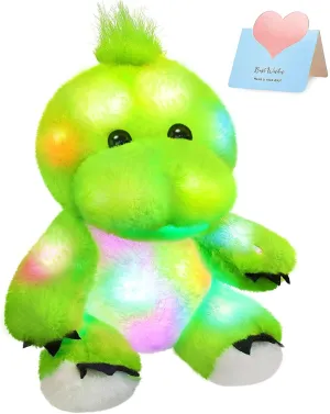 BSTAOFY 11'' Light Up Dinosaur Stuffed Animals Cute LED T-Rex Soft Plush Toy Glow in The Dark Gifts for Kids Boys Girls Valentines Birthday Holiday, Green
