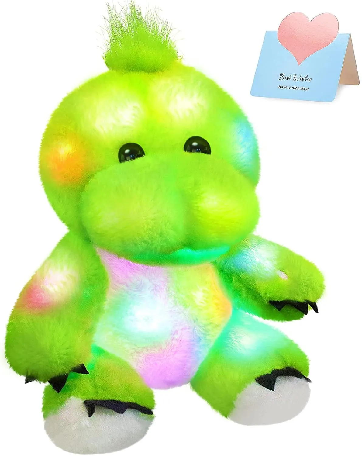 BSTAOFY 11'' Light Up Dinosaur Stuffed Animals Cute LED T-Rex Soft Plush Toy Glow in The Dark Gifts for Kids Boys Girls Valentines Birthday Holiday, Green
