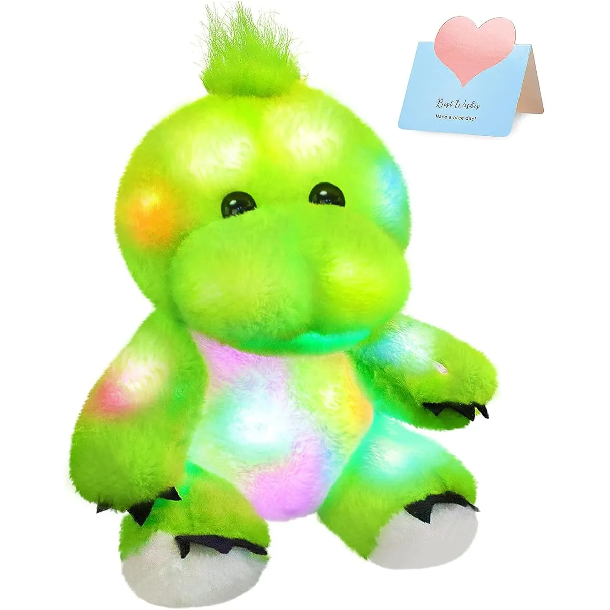 BSTAOFY 11" Luminous Dinosaur Plush Toy, Cute LED T-Rex Soft Stuffed Animal Glow in the Dark Gift for Kids Boys Girls Birthday Holidays, Green