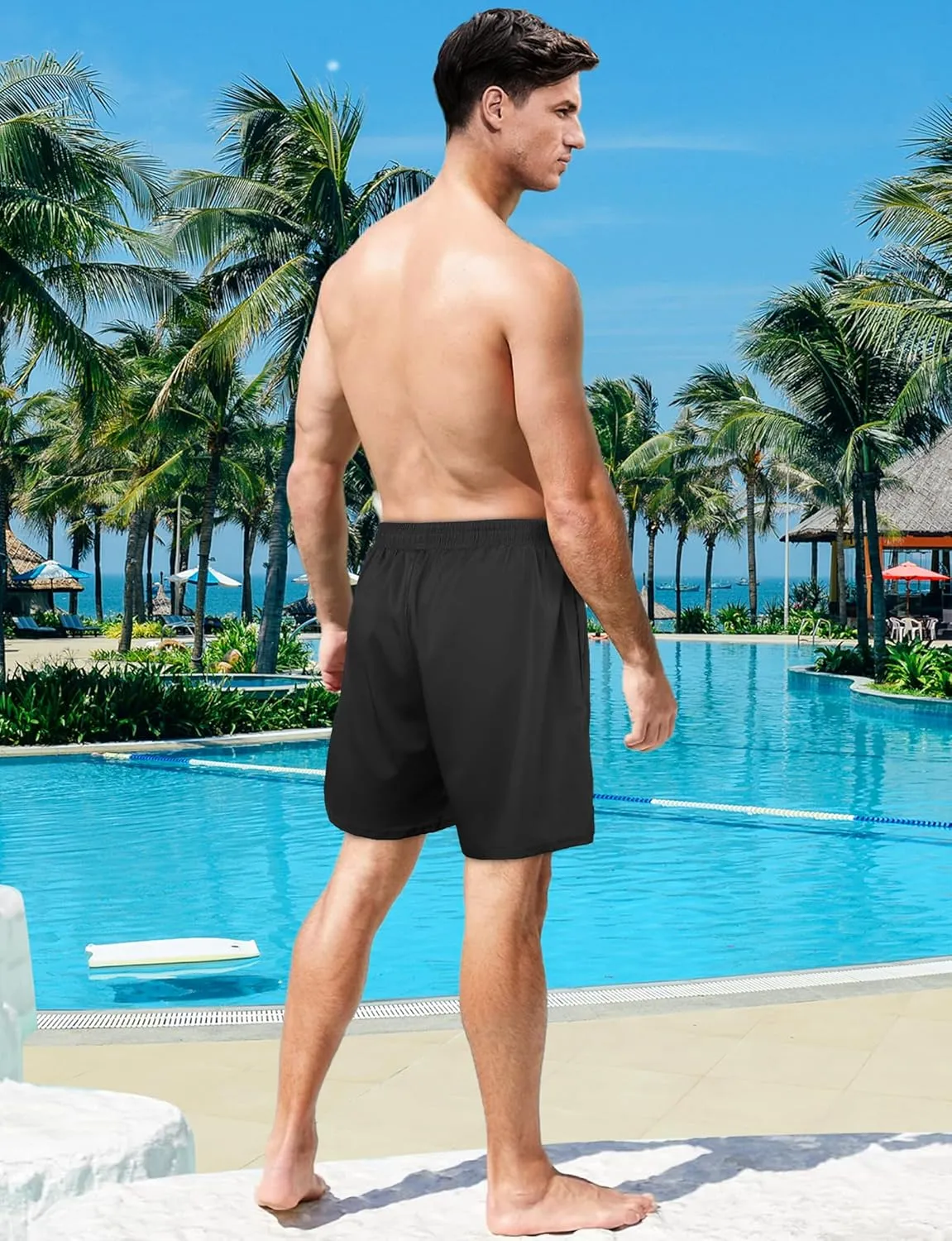 Buauty Mens Swim Trunks with Compression Liner 7 Inch Inseam Quick Dry Swim Shorts Mens Swimsuit Board Shorts with Pockets