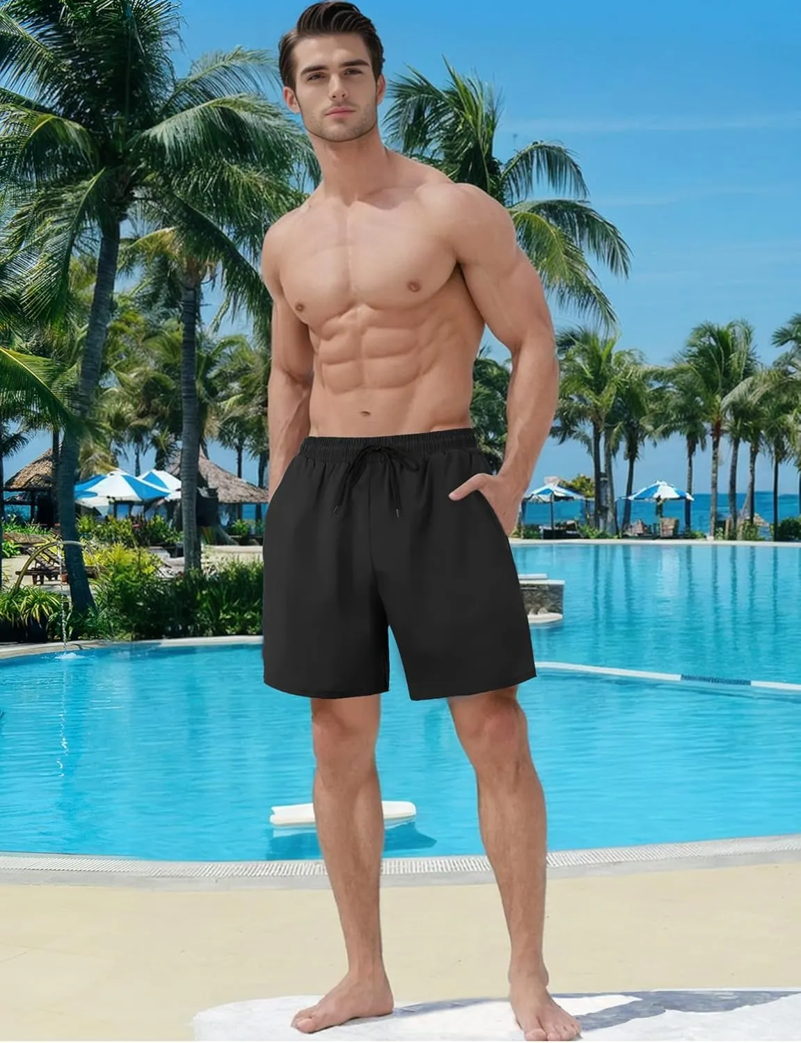 Buauty Mens Swim Trunks with Compression Liner 7 Inch Inseam Quick Dry Swim Shorts Mens Swimsuit Board Shorts with Pockets