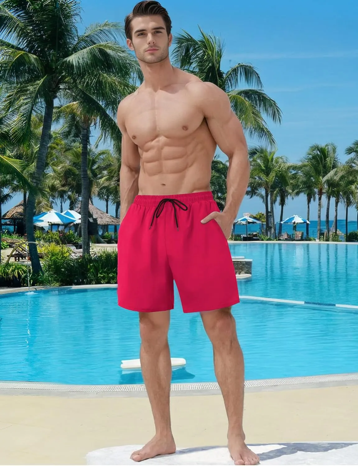 Buauty Mens Swim Trunks with Compression Liner 7 Inch Inseam Quick Dry Swim Shorts Mens Swimsuit Board Shorts with Pockets