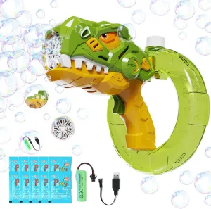 Bubble Gun, Bubble Machine Gun for Kids 4-8, Automatic Dino Bubbles Gun with Refill Solution for Toddlers 3-5, Rechargeable Bubble Maker Blower Outdoor Summer Toys for Kids Ages 4-8 (Green)