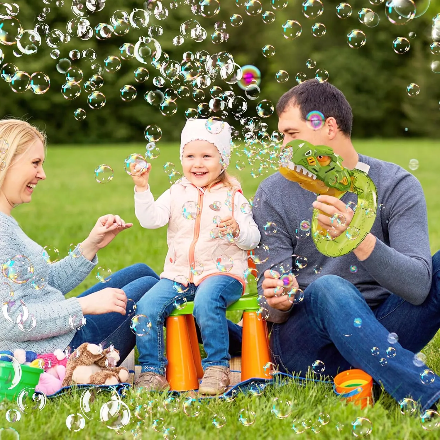 Bubble Gun, Bubble Machine Gun for Kids 4-8, Automatic Dino Bubbles Gun with Refill Solution for Toddlers 3-5, Rechargeable Bubble Maker Blower Outdoor Summer Toys for Kids Ages 4-8 (Green)