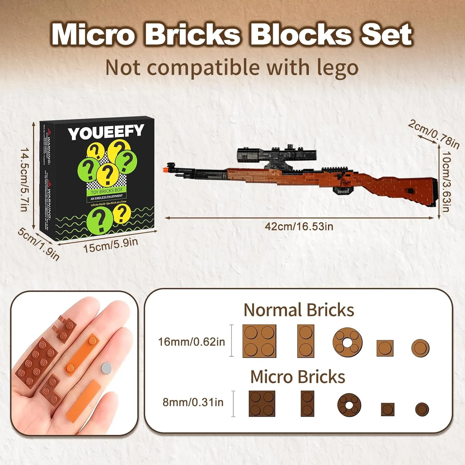 Building Blocks Gun Set 693 PCS Micro Bricks,1:3 98K Model Gun, DIY Assembling Guns Building Toys for Age 14 ,Splicing Brick Gun Model Kit