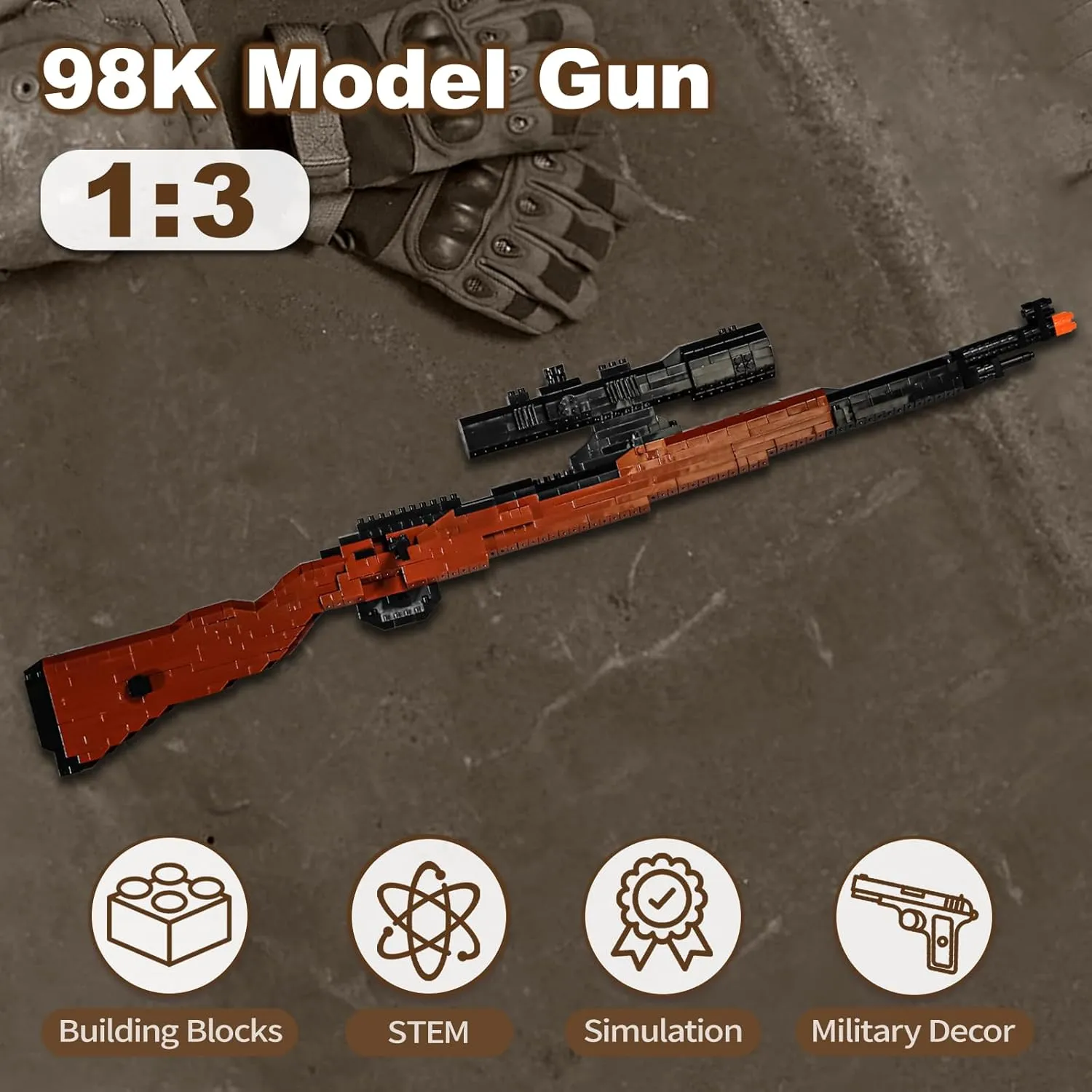 Building Blocks Gun Set 693 PCS Micro Bricks,1:3 98K Model Gun, DIY Assembling Guns Building Toys for Age 14 ,Splicing Brick Gun Model Kit