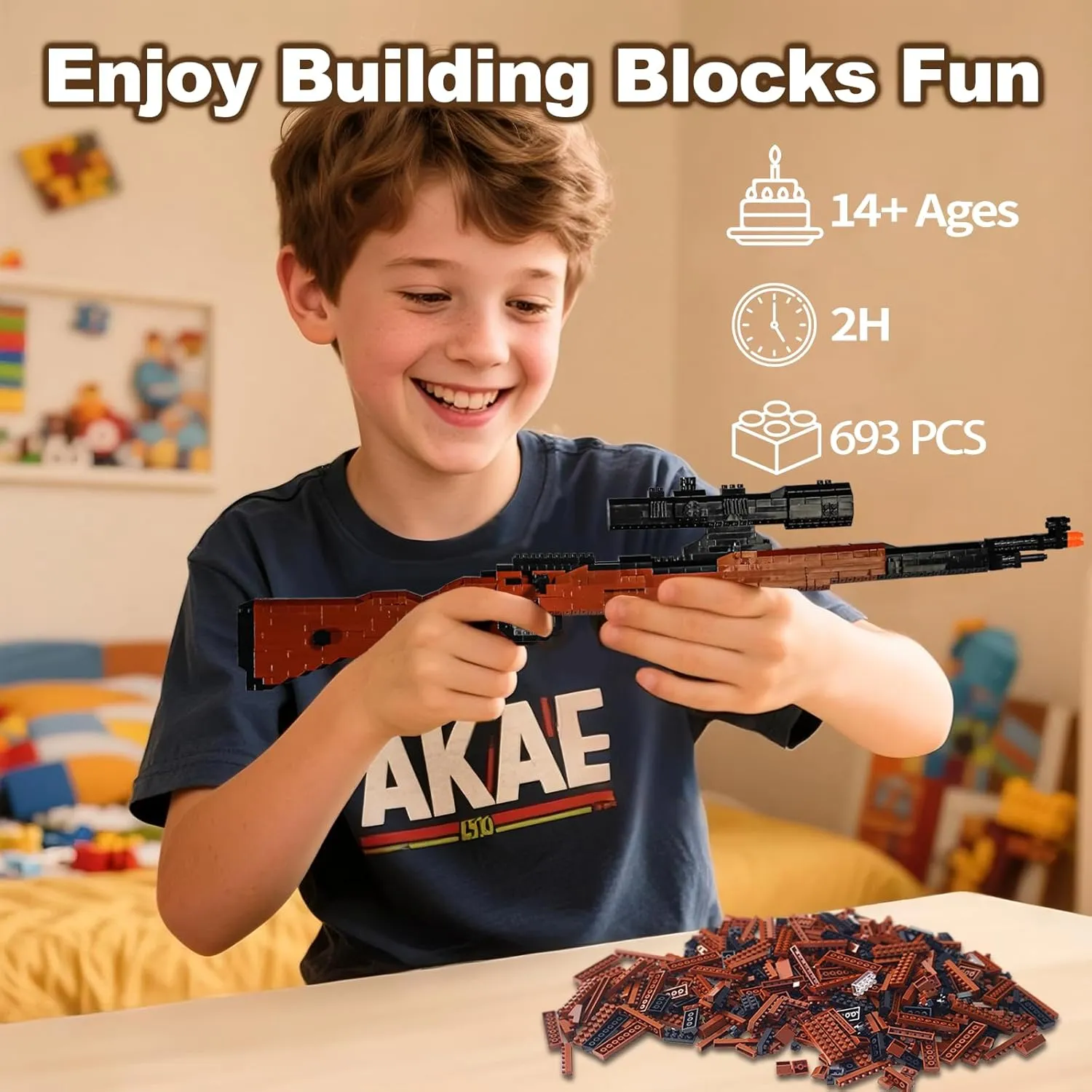 Building Blocks Gun Set 693 PCS Micro Bricks,1:3 98K Model Gun, DIY Assembling Guns Building Toys for Age 14 ,Splicing Brick Gun Model Kit