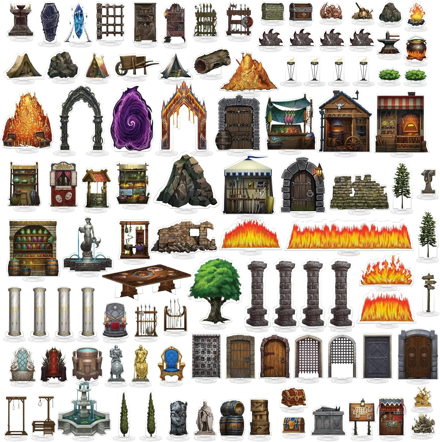 Bulk Acrylic Terrain Miniatures, Mini Figures, Miniature Trees, Miniature Plants, and Items for TTRPGs, and Combat Encounters in Forests, Castles, Villages