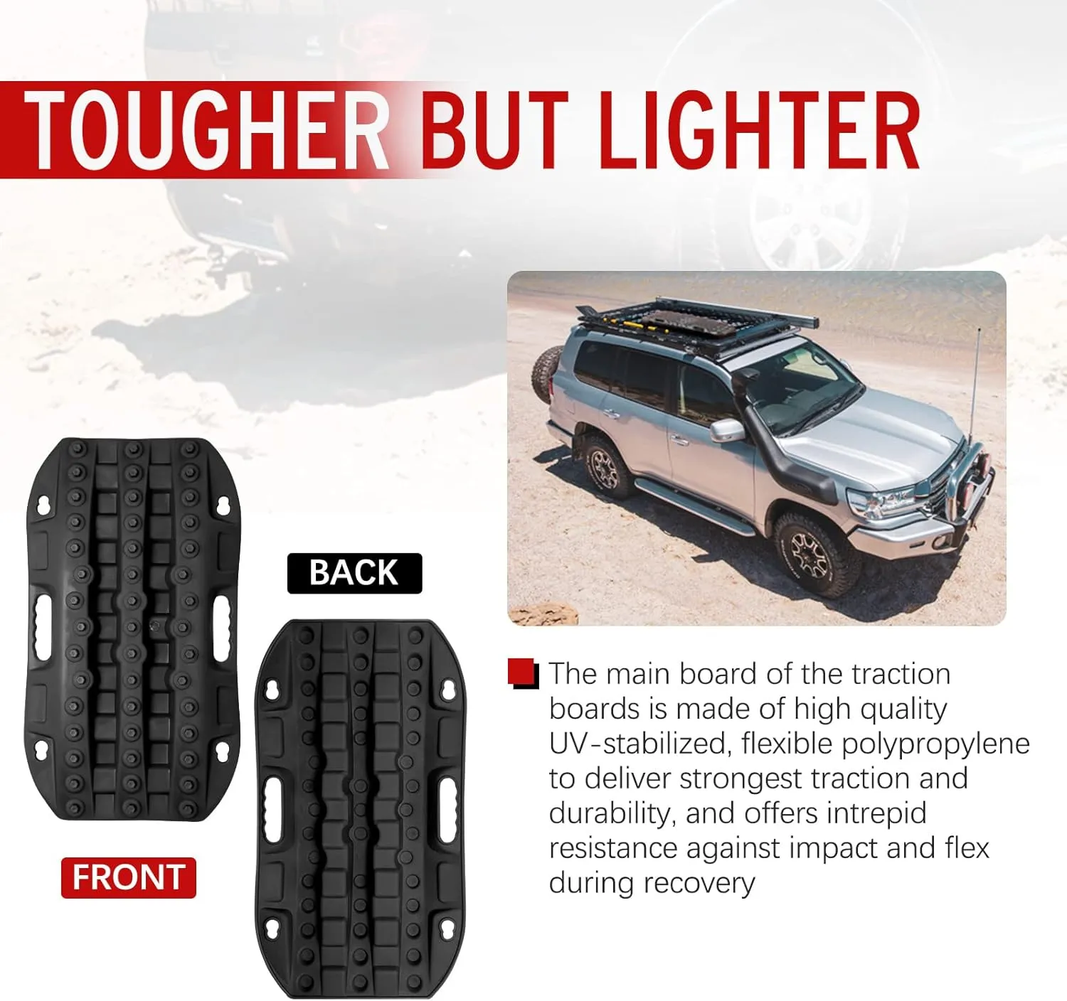 BUNKER INDUST Off Road Traction Boads, 2 Pcs Short Recovery Track Traction Mats for 4WD Mud, Sand, Snow Ramps-Black Tire Traction Tool (Without Strap)