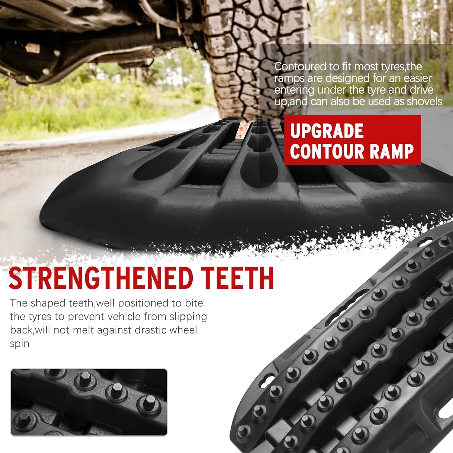 BUNKER INDUST Off Road Traction Boads, 2 Pcs Short Recovery Track Traction Mats for 4WD Mud, Sand, Snow Ramps-Black Tire Traction Tool (Without Strap)