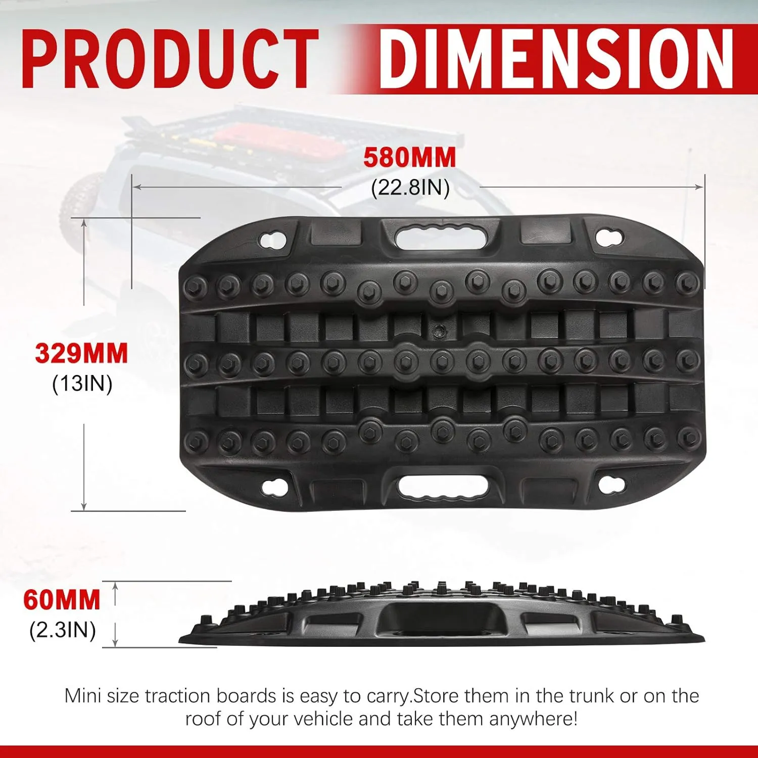 BUNKER INDUST Off Road Traction Boads, 2 Pcs Short Recovery Track Traction Mats for 4WD Mud, Sand, Snow Ramps-Black Tire Traction Tool (Without Strap)