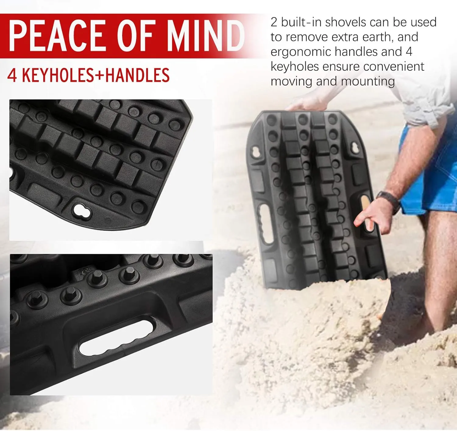 BUNKER INDUST Off Road Traction Boads, 2 Pcs Short Recovery Track Traction Mats for 4WD Mud, Sand, Snow Ramps-Black Tire Traction Tool (Without Strap)
