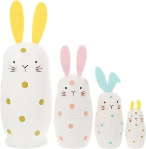 Bunnies Nesting Doll: 4-Layers Wooden Stacking Dolls - Pastel Colored for Easter Party Home Decoration Boys Girls