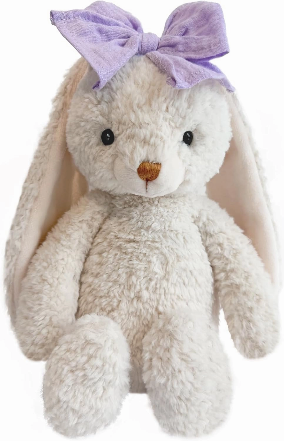 Bunny Stuffed Animal Soft Rabbit Cuddly Toy 10'' Long - Eared Plush Bunny with Purple Bow Plush Toys for Babies and Toddlers