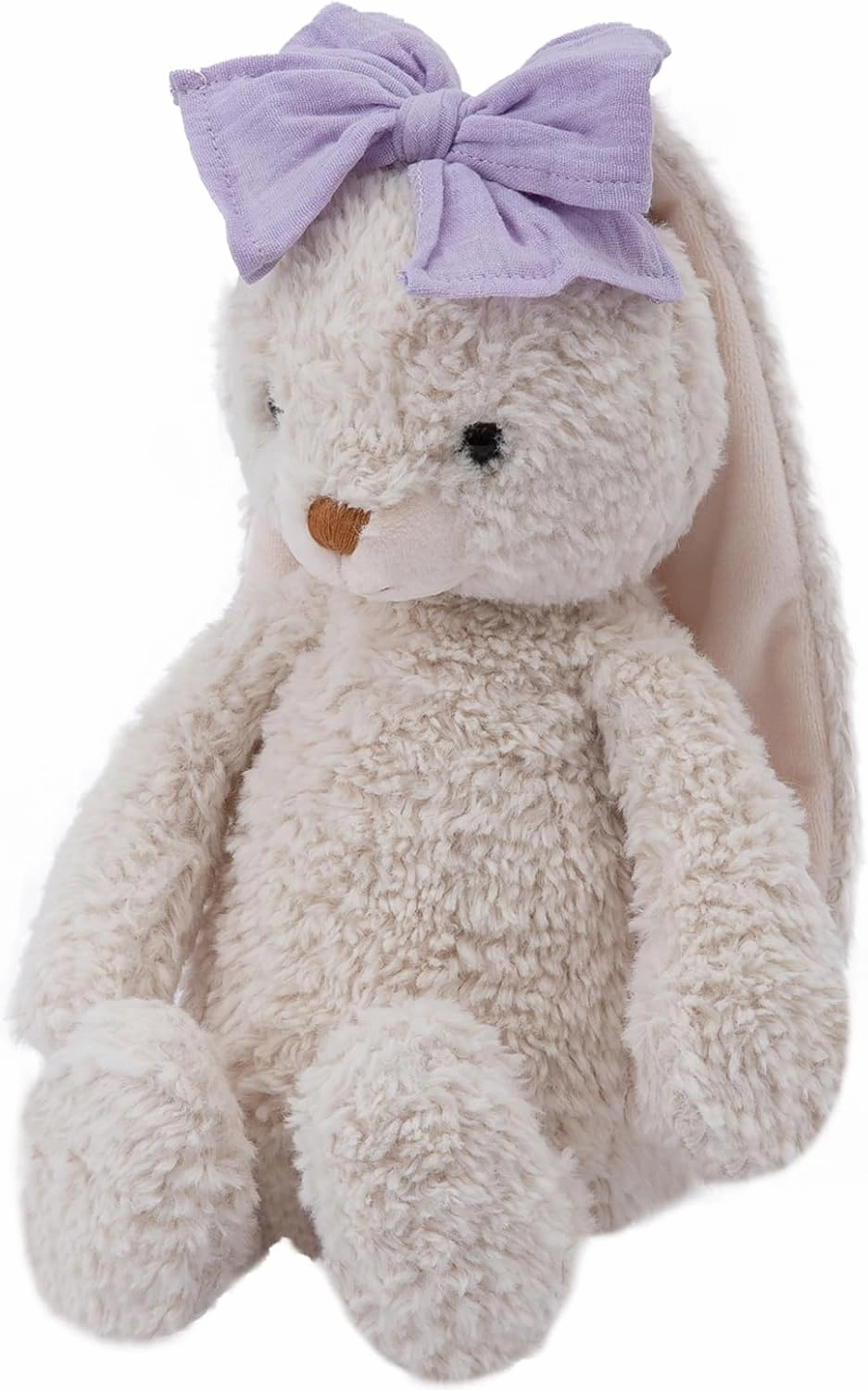 Bunny Stuffed Animal Soft Rabbit Cuddly Toy 10'' Long - Eared Plush Bunny with Purple Bow Plush Toys for Babies and Toddlers