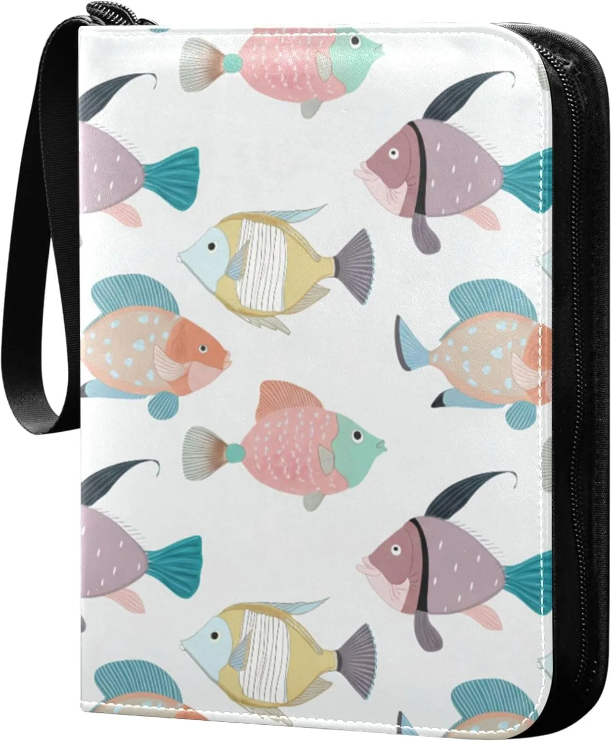 Burbuja Modern Fishes Card Binder, 4 Pockets Trading Card Binder, Portable Card Albums Fits 400 Cards with 50 Removable Sleeves for Sport Cards Game Cards