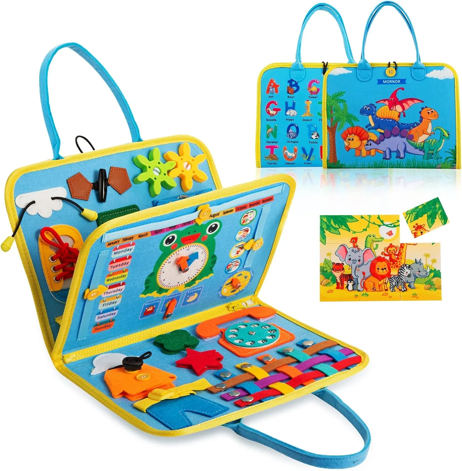 Busy Board for Toddlers 1-4, Sensory Activity Board for Learning, Travel Toys, Montessori Toys for Fine Motor Skills, Gift for Boys & Girls (Blue)