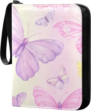 Butterflies-colorful-pattern Card Binder 4 Pocket, Fits 400 Cards,Trading Card Binder with Sleeves, Waterproof Sports Card Binder with Zip Collectible Trading Card Albums for Collectible Game Cards MT