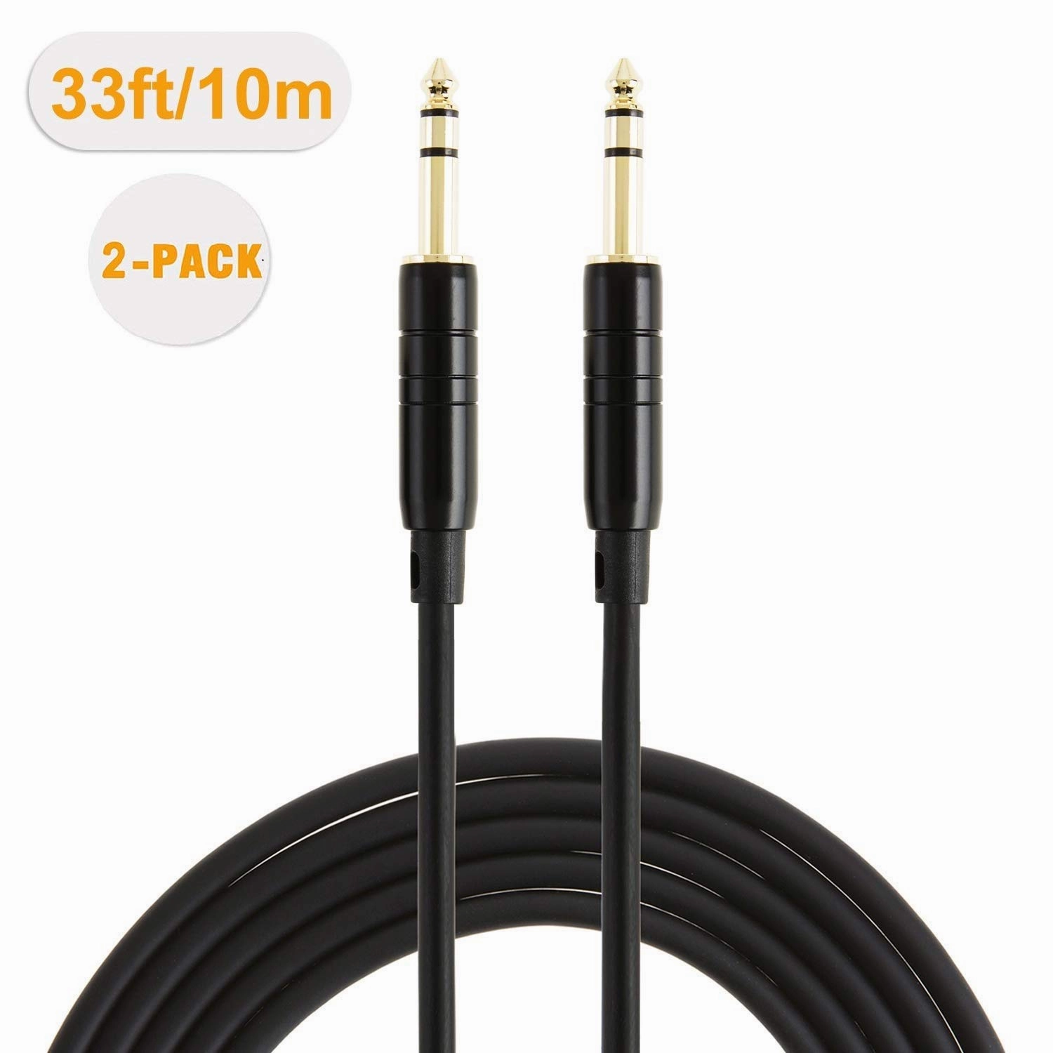 CableCreation 1/4’’ TRS Cable, [2-Pack 33FT] 1/4 Inch to 1/4 Inch 6.35mm Balanced Stereo Audio Cable for Studio Monitors,Mixer,Yamaha Speaker/Receiver,Black