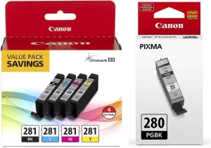 Canon CLI-281 4-Color Ink Tank Value Pack PGI-280 Black Ink
