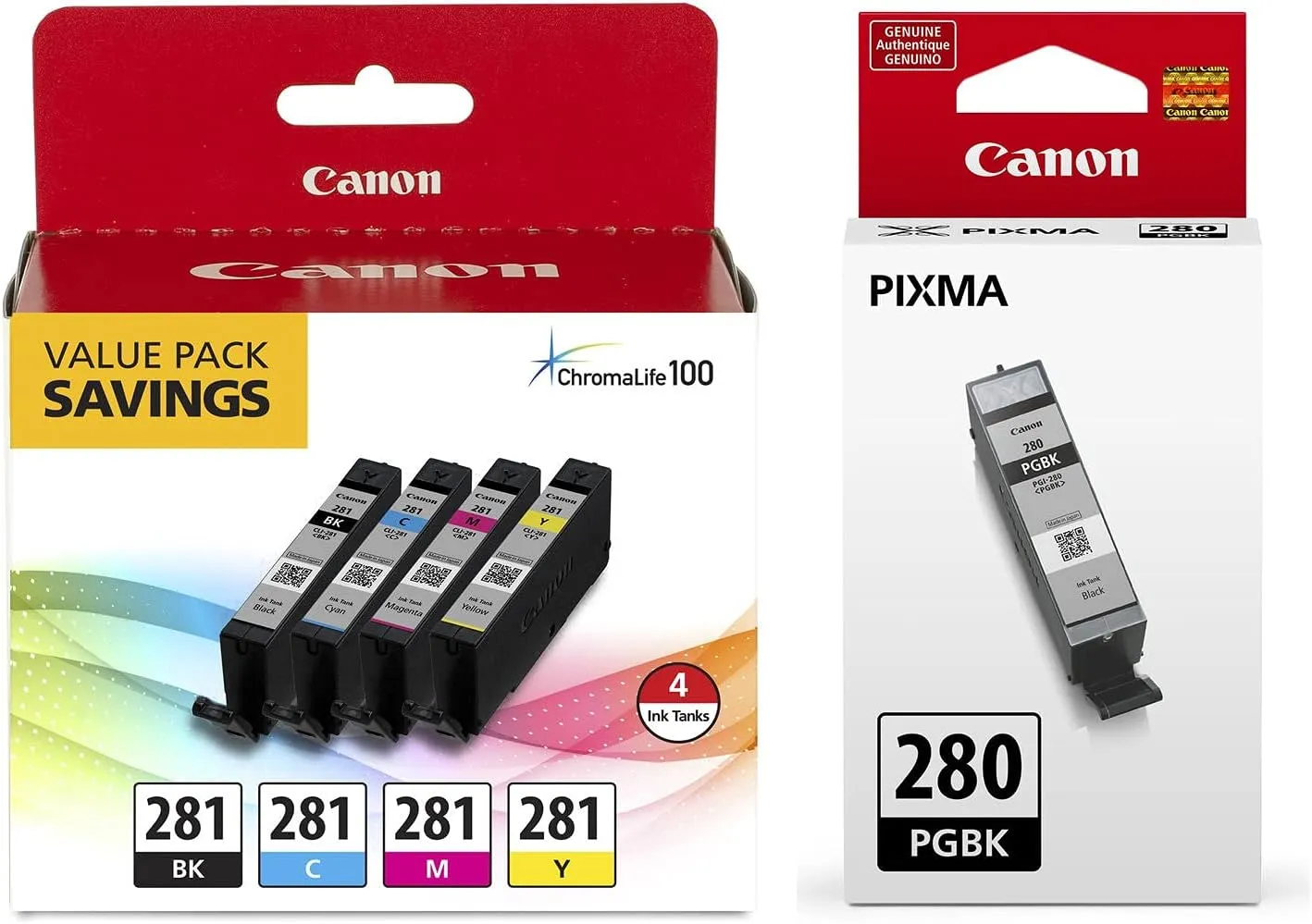 Canon CLI-281 4-Color Ink Tank Value Pack PGI-280 Black Ink