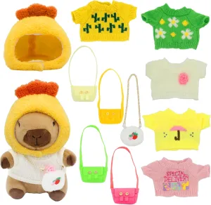 Capybara Plush with 11 pcs Clothes & Accessories,11 in Cute Capybara Stuffed Animal Plush Toys,Capybara Stuffed Animal Birthday Gifts,Dress Up Cute Plushies