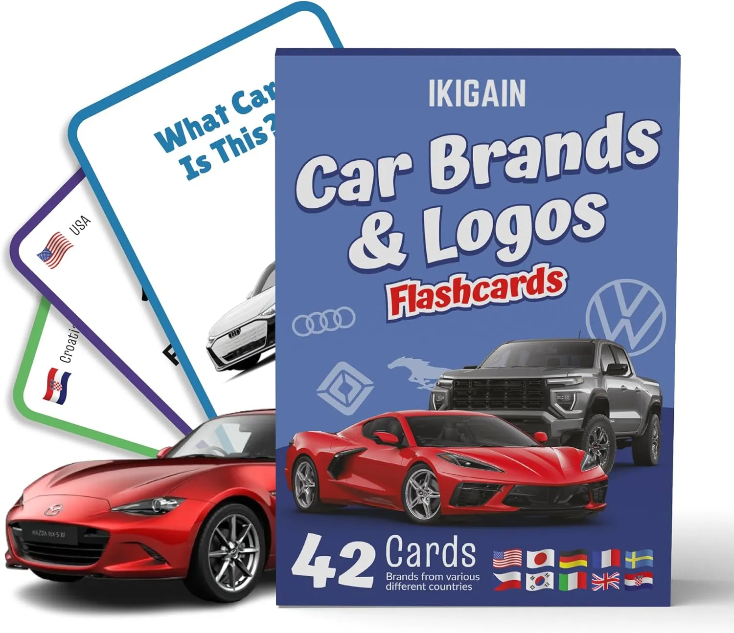 Car Brands and Logos - Flash Cards for Kids Ages 4-8 | Educational Car Game for Toddlers & Young Car Enthusiasts | 42 Car Logo Recognition Cards with Trivia for Boys