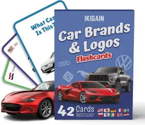 Car Brands and Logos - Flash Cards for Kids Ages 4-8 | Educational Car Game for Toddlers & Young Car Enthusiasts | 42 Car Logo Recognition Cards with Trivia for Boys
