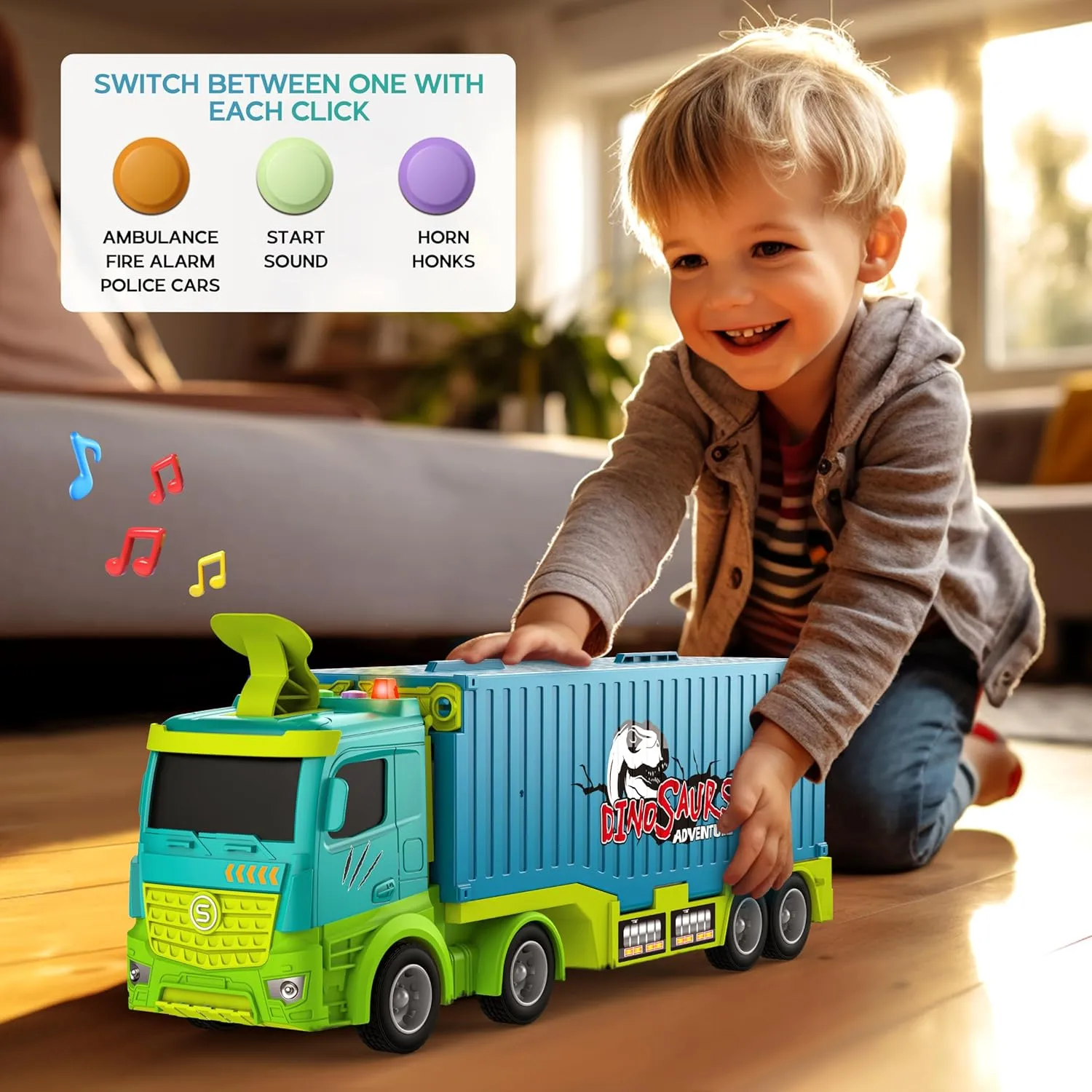 Carrier Truck Race Track Toddler Toys, Foldable 3 Layer Toddler Track Playset, Dinosaur Toy Truck Transport Car Carrier & 8 Race Cars, Truck Car Kids Toy Gifts for Age 3 4 5 6  Year Old Boys Girls
