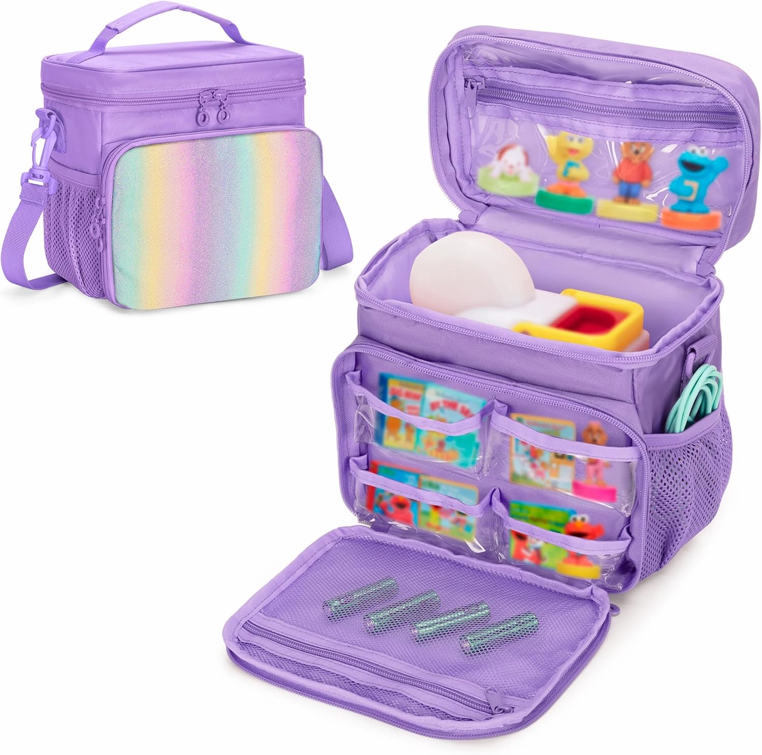 Carrying Case Compatible with Little Tikes Story Dream Machine Books Starter Set, Toy Storage Bag with Handle and Shoulder Strap for Storybook, Character, Accessory, Purple, Bag Only, Patented Design