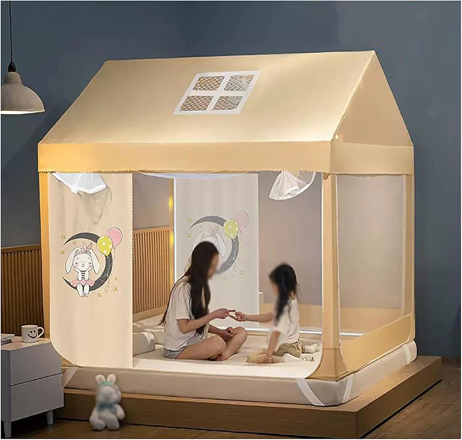 Castle Style Mosquito Netting Bed Frame Canopy Bed Netting Canopy Frame Bed Canopy Curtains Mosquito Net Tent for Bed with Canopy Frame,Yellow b,Twin
