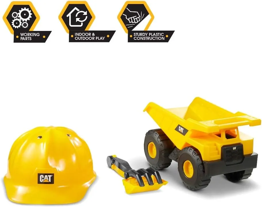 CAT Construction Toys, Dump Truck Set with CAT Hard Hat and Sand Tools, Outdoor Toys for Kids Ages 3 