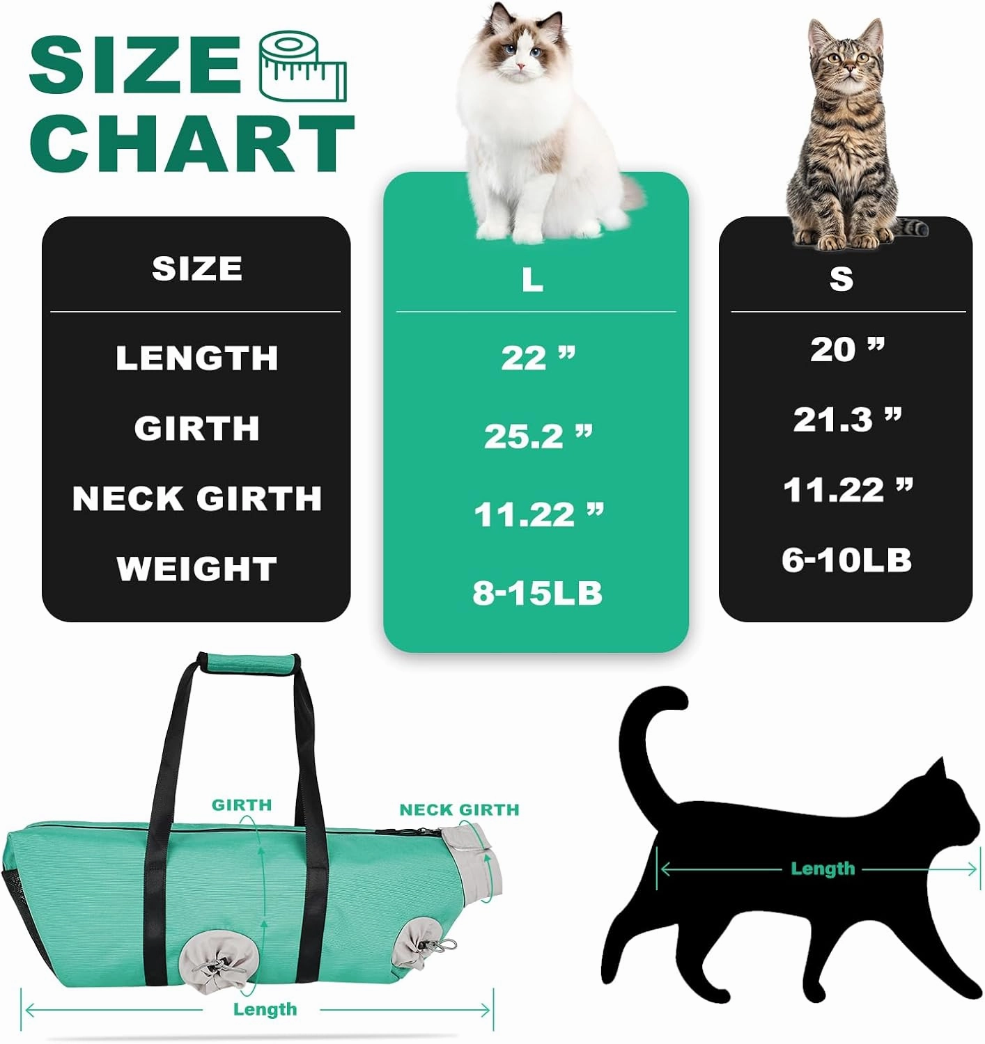 Cat Carrier Pouch, Soft Cat Carrier and Soothing Grooming Bag, Breathable Cat Restraint Bag for Nail Clipping Vet Visits Medication Dental Care Green L