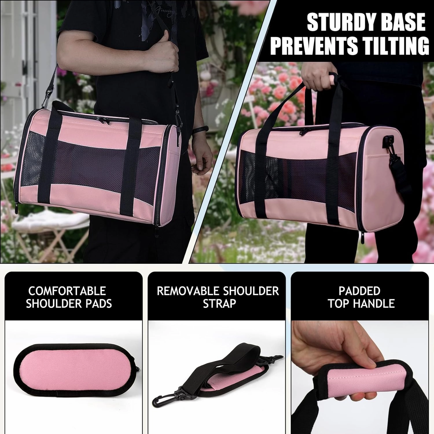 Cat Carriers Soft-Sided,Pet Carrier for Small Cats Dogs Puppies up to 1-15 LBS,TSA Airline Approved, (Medium,Pink)