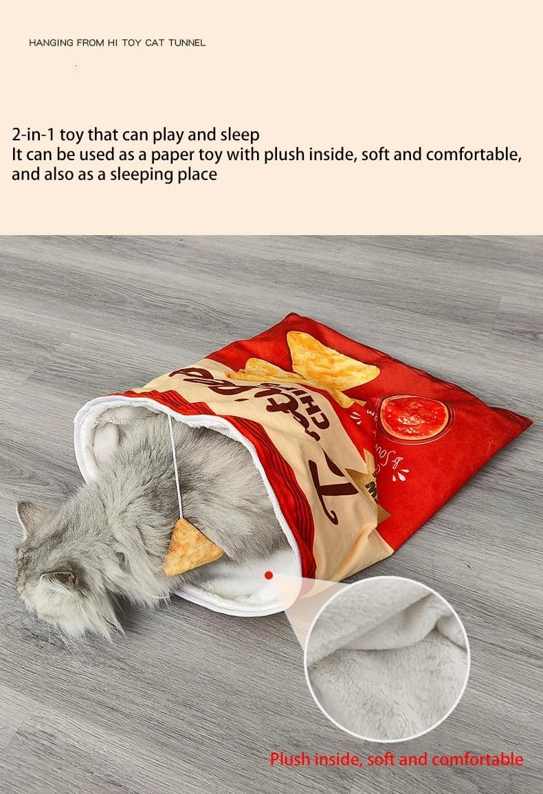 Cat Play Tunnel Toy Bed Cat Crinkle Bag Collapsible Tunnel Crinkle Sack Bag Indoor Interactive Toys with Crumpled Paper Folding Ring Paper Self High Fun (Tomato and Corn Flakes)