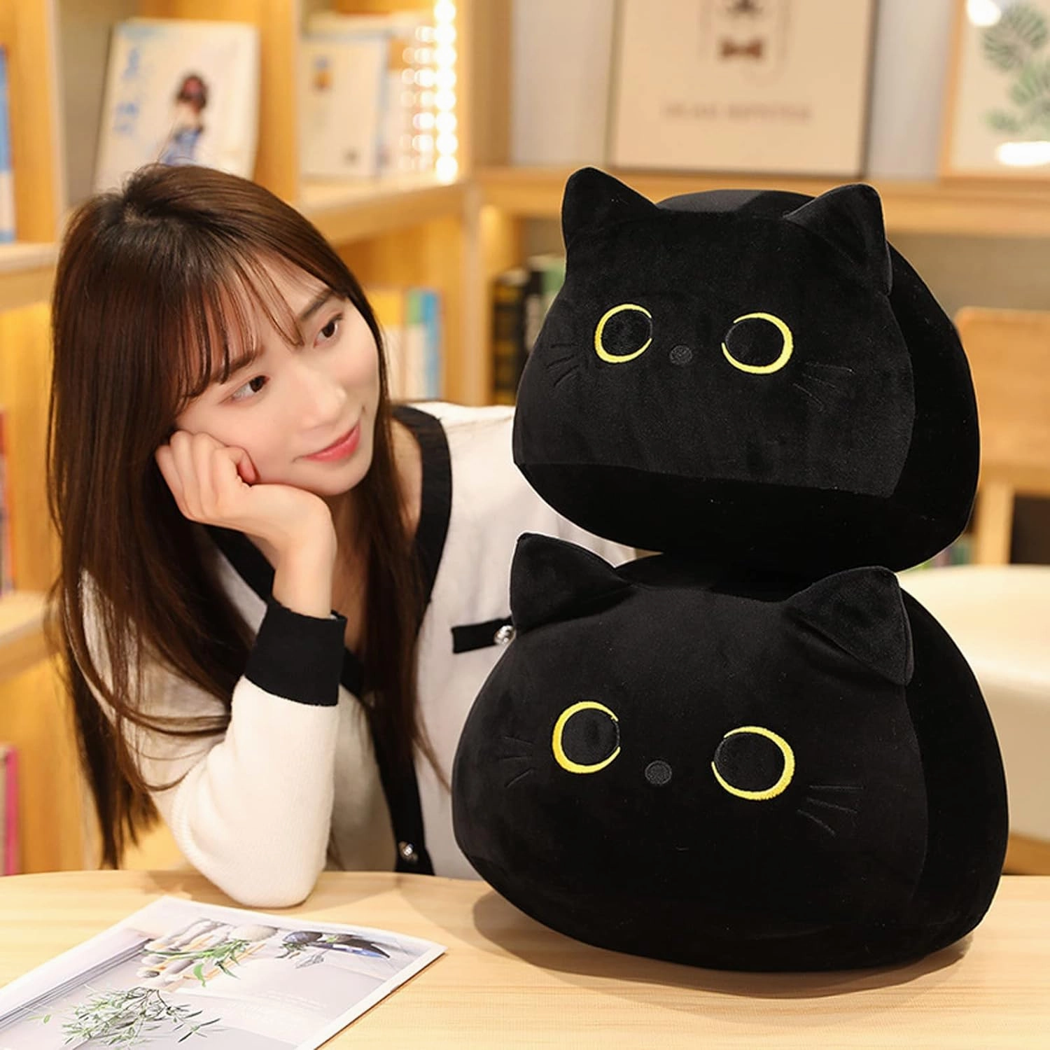 Cat Stuffed Animal Toy Pillow, Soft Plush Pillow, Black Cat Plush Toy, Gifts for Boys Girls Kids (40cm/15.7in)